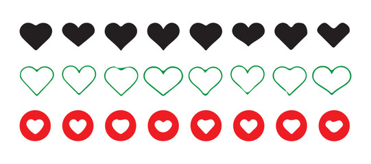 set of red and green hearts