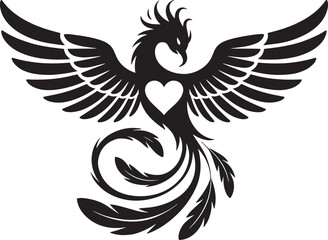 Mythical Phoenix Bird Vector Art with Heart Symbol - Powerful Detailed Illustration