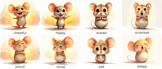 Cute Mouse Emotions with Different Expressions, generated ai
