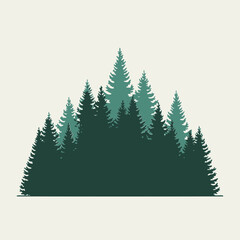 Fototapeta premium Flat 2D evergreen forest silhouette illustration
