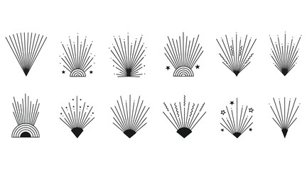 Vector art of set of abstract sunburst design elements decorative vintage sun rays, light beams, and starbursts vector illustration for logo, tattoo, or graphic design