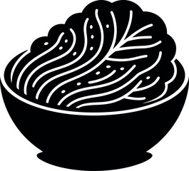 Black silhouette of fermented cabbage in a bowl kimchi