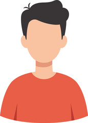 Stylized flat illustration of a young man with dark hair and a red t shirt against a white background
