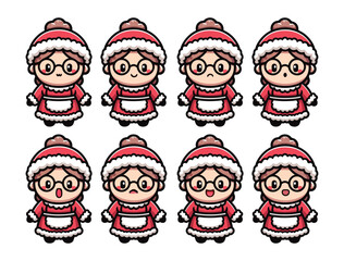 Cute Grandma Christmas Character Icon Set – Cartoon Vector Pack