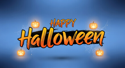 Spooky halloween greeting with glowing pumpkins and fiery text