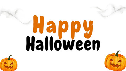 Naklejka premium Spooky happy halloween message with carved pumpkins and wispy decorations