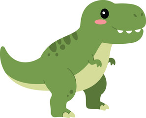 Adorable cartoon green tyrannosaurus rex dinosaur with big eyes and rosy cheeks standing and smiling perfect for children s illustrations and designs