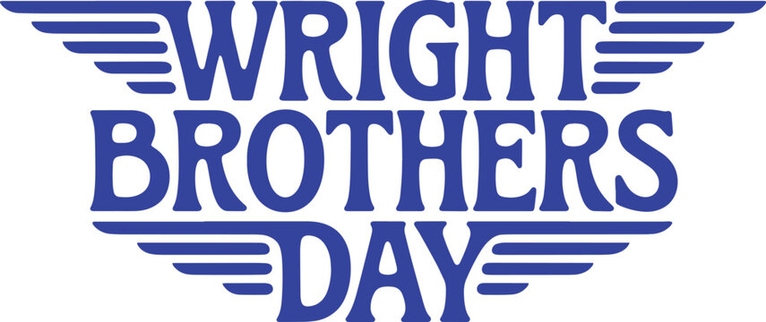 Wright Brothers Day Blue Winged Text Design on Transparent Background for Aviation History