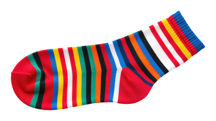 Glossy Crimson Striped Sock with Transparent Background, 3D Realism Design Element