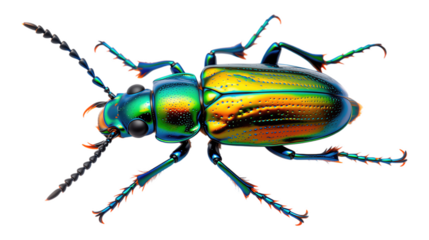 Glossy Emerald and Gold Beetle with Transparent Background, 3D Realism Design Element
