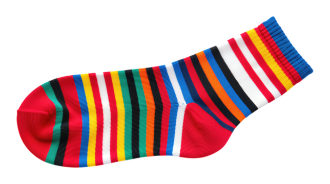 Glossy Crimson Striped Sock with Transparent Background, 3D Realism Design Element