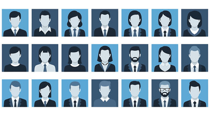 Vector art of collection of business people avatars set of diverse male and female faces in office attire for profile pictures, social media, and professional representation