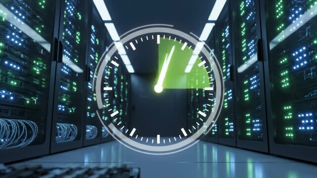 Clock Animation: Data Server Room Rack Progressing in Time Lapse - Powered by Adobe