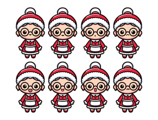 Cute Grandma Christmas Character Icon Set – Cartoon Vector Pack