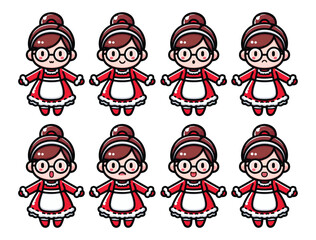 Cute Grandma Christmas Character Icon Set &ndash; Cartoon Vector Pack