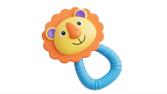 Lion rattle toy for baby infant newborn toddler sensory developmental learning toy colorful animal rattle on transparent background