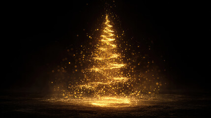 Naklejka premium 金色の光で描かれた幻想的なクリスマスツリーの抽象アート