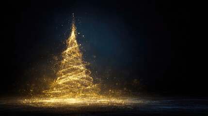 金色の光で描かれた幻想的なクリスマスツリーの抽象アート
