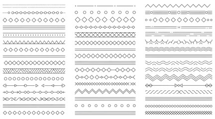 Vector art of set of decorative line collection of various geometric patterns, dotted lines, and abstract shapes for borders, dividers, and design accents perfect for adding a subtle touch