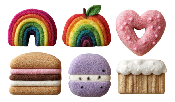 Colorful Sweet Treats and Shapes on Isolated Transparent Background