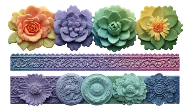 Detailed Collection of Colorful Floral Embellishments on Transparent Background