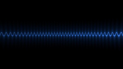 Blue digital sound wave reflection on black background with futuristic glass effect visual light pattern