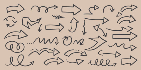 doodle,arrow,handdrawn large set of vector arrows collection sketch pointer symbols pack graphic element design flat outline style