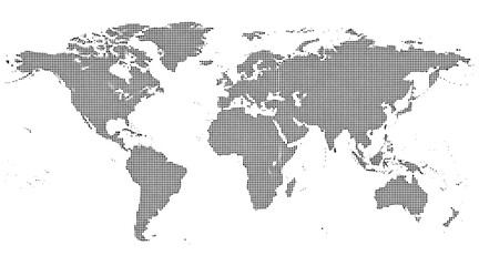 Vector art of world map with a grid pattern overlay, creating a modern and abstract representation of global connectivity and data visualization