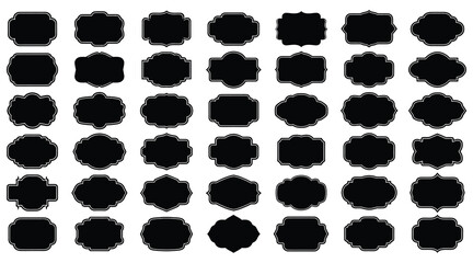 Vector art of set of decorative vintage frame shapes in black silhouette, ideal for labels, badges, logos, and design elements with a classic touch