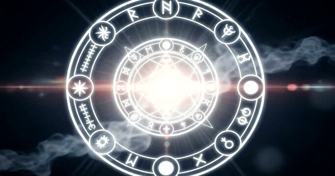 Mystical glowing circle with ancient runes and symbols