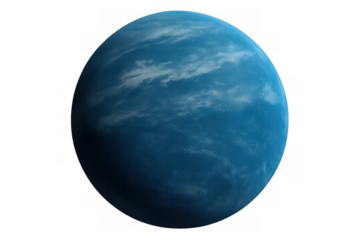 Blue gas giant exoplanet with atmosphere and clouds, finding new worlds in deep space, transparent background