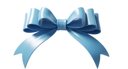 Light blue ribbon bow isolated on transparent background