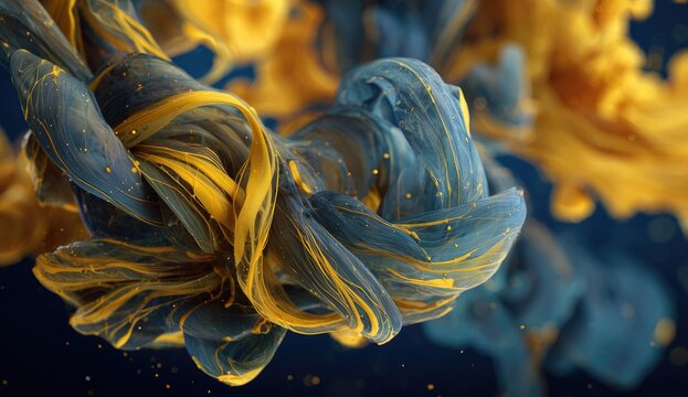 Abstract swirling colors of gold and navy blue