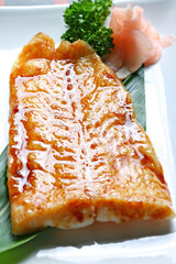 Gindara Teriyaki or Teriyaki simmered black cod Shioyaki, Japanese foods style on white background