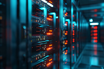 Fototapeta na wymiar Nowoczesne centrum danych z serwerami i diodami LED – infrastruktura cyfrowa