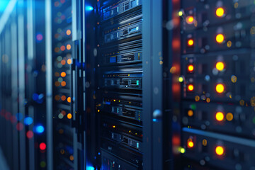 Fototapeta na wymiar Nowoczesne centrum danych z serwerami i diodami LED – infrastruktura cyfrowa