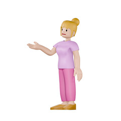 3D Female Character Making a Welcoming Gesture or presenting something