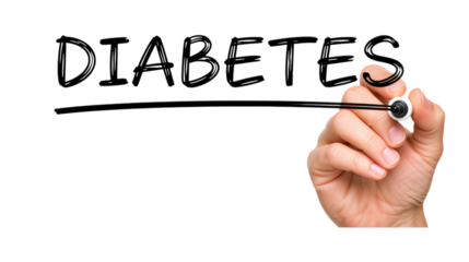 Hand Writing Diabetes Text with Black Marker on Transparent Background, Glossy Design Element for Web Design