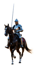 Fototapeta premium Knight in Blue Armor on Horse, Glossy 3D Realism Design Element with Transparent Background