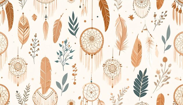 bohemian dreamcatcher and feather pattern design