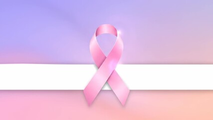 A pink ribbon symbolizing breast cancer awareness, set against a gradient background.