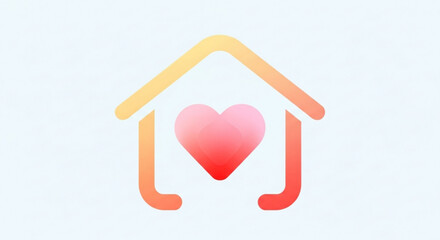 Gradient house with heart, representing love, family, and home, ideal for real estate, community, and social services branding