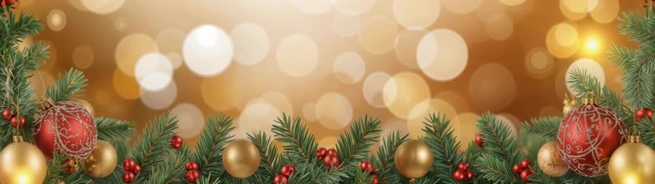 Festive winter border with pine cones and berries background.