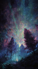 Fototapeta premium Iridescent dream in dark environment abstract background