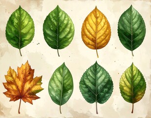 Obraz premium Autumn Leaves Collection - A Watercolor Illustration of Seasonal Foliage.