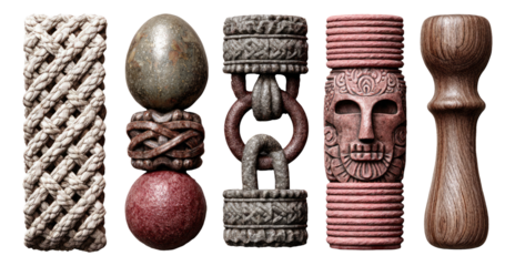 Unique Textures and Shapes of Isolated Decorative Objects on Transparent Background