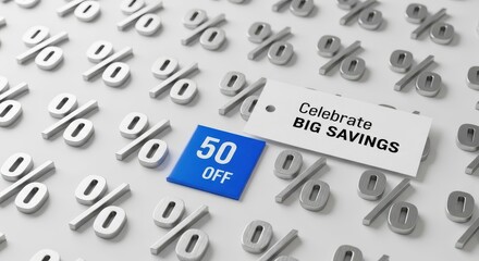 Blue 50 OFF Discount Displayed Amongst Percent Symbols