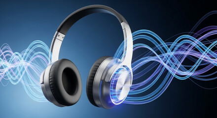 Wireless headphone with sound wave, illustrating audio quality and modern technology, perfect for music enthusiasts and techsavvy individuals