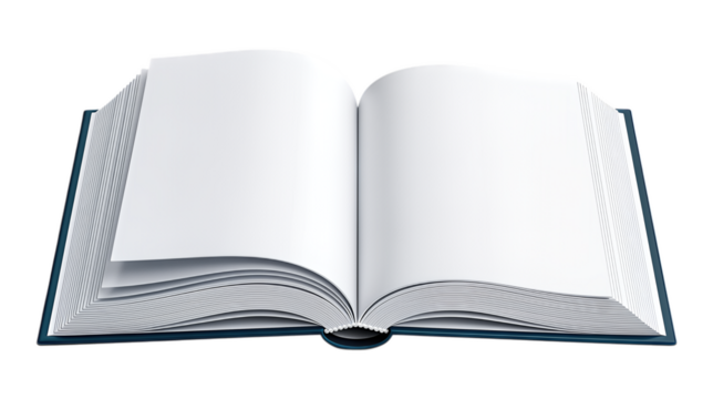 Open Book with White Pages on Transparent Background, Minimalist Design Element