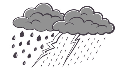 Cartoon Illustration of Stormy Weather with Rain Lightning and Clouds